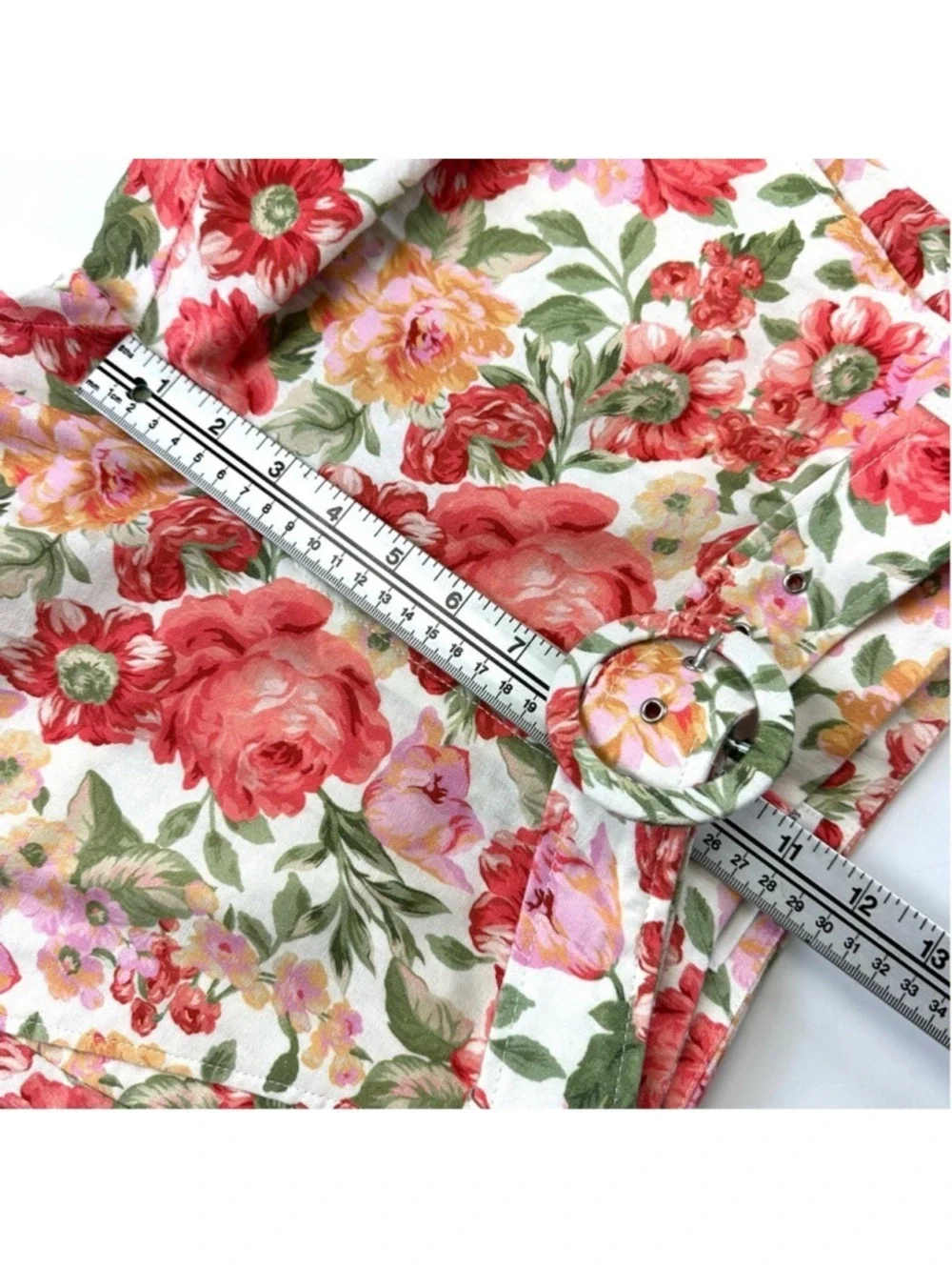 Mango linen cotton floral straight leg pant Size 4 belted Cottagecore Feminine